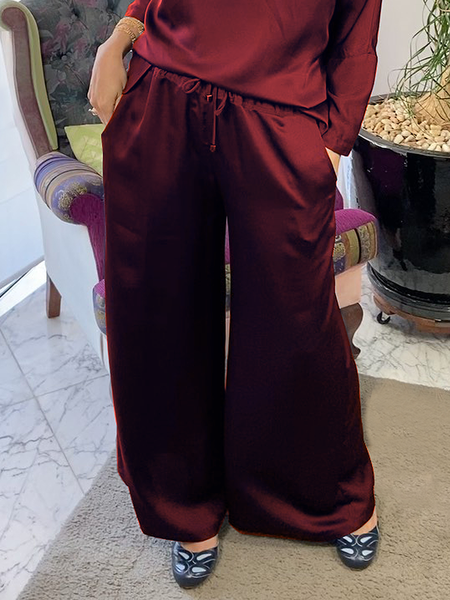 Urban Pocket Stitching Loose Long Pants Pocket Stitching, Wine red, Pants