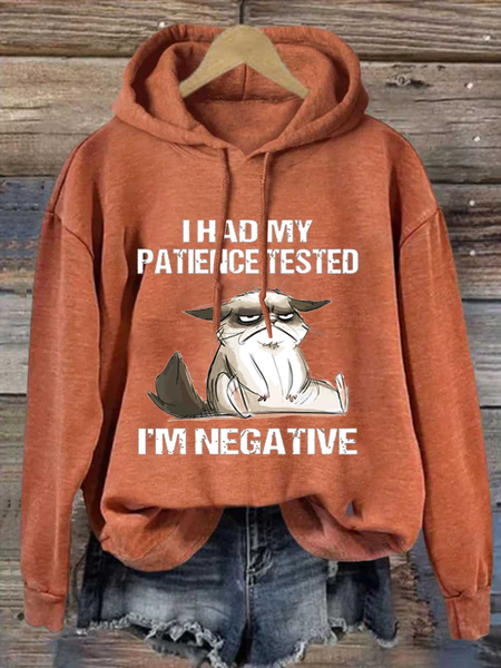 

Womens I Had My Patience Tested I'm Negative Cat Funny Sarcasm Loose Text Letters Casual Hoodie, Orange, Hoodies&Sweatshirts