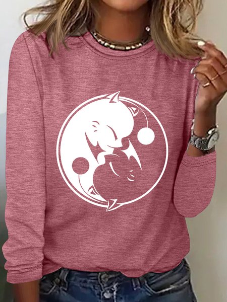 

Crew Neck Long Sleeve Animal Regular Loose Blouse For Women, Watermelon, Blouses