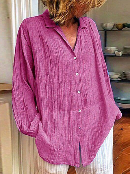 

Shirt Collar Long Sleeve Plain Regular Loose Shirt For Women, Light purple, Blouses