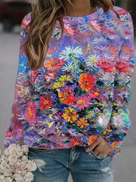 

Casual Crew Neck Floral Sweatshirt, Multicolor, Hoodies & Sweatshirts