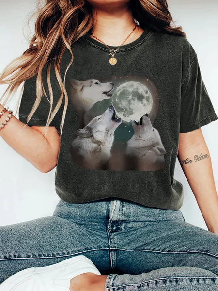 

Casual Animal Crew Neck Short Sleeve T-shirt, Black, T-shirts