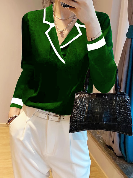 

High Elasticity Loose Regular Sleeve Lapel Collar Long Sleeve Urban Sweater, Green, Pullovers