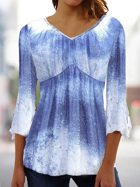 

Casual Abstract Crew Neck Three Quarter Sleeve T-shirt, Blue, Blouses