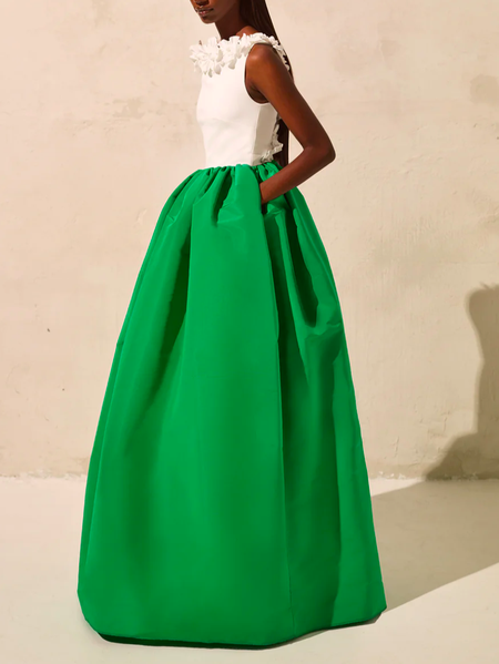 

Elegant Loose Cross Neck Party Dress, Green, Maxi Dresses
