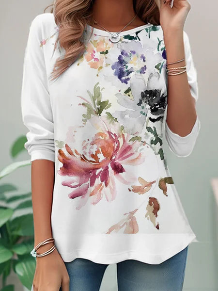 

Women Floral Crew Neck Casual Long Sleeve T-shirt, Multicolor, Blouses & Shirts