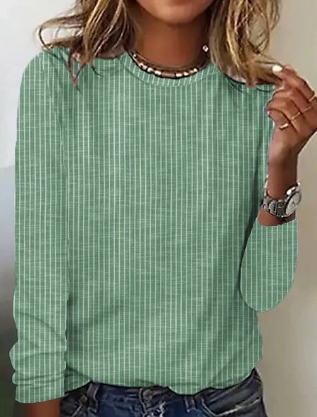 

Casual Crew Neck Loose T-Shirt, Green, Long sleeves