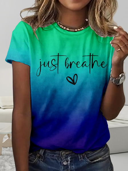 

Women's Just Breathe Mental Health Print Casual T-Shirt, Blue, T-shirts