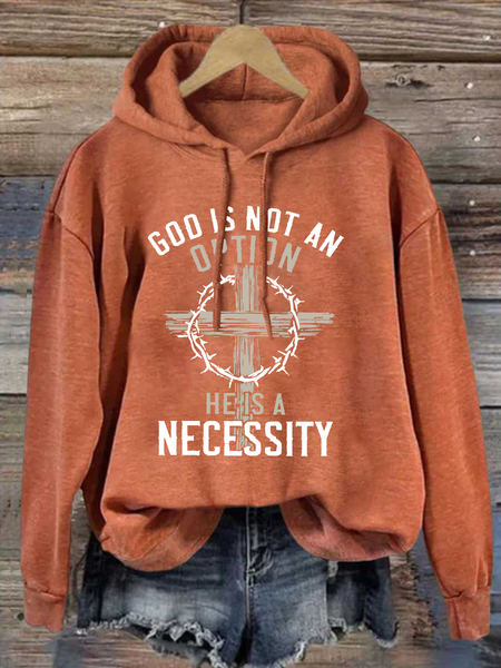 

God Is Not An Option He Is A Necessity Letters Casual Cotton-Blend Loose Hoodie, Orange, Hoodies&Sweatshirts