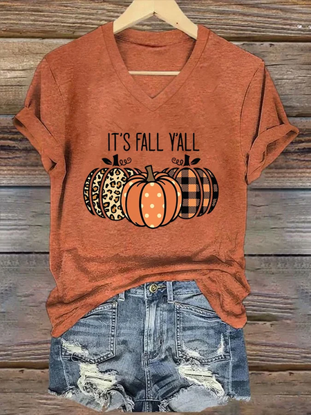 

Women's It's Fall Yall Pumpkin Print T-Shirt, Orange, T-shirts