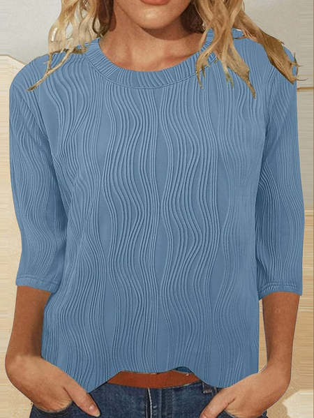 

Casual Plain Crew Neck Three Quarter Sleeve T-shirt, Blue, T-shirts