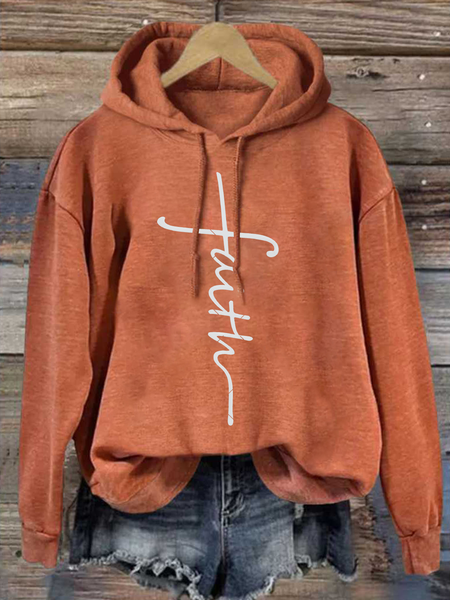 

Faith Cross Casual Text Letters Hoodie, Orange, Hoodies&Sweatshirts