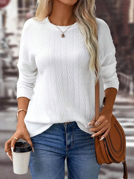 

Casual Crew Neck Plain Sweatshirt, White, Hoodies & Sweatshirts