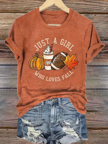 

Women's Just A Girl Who Loves Fall Printed Casual T-Shirts, Orange, T-shirts