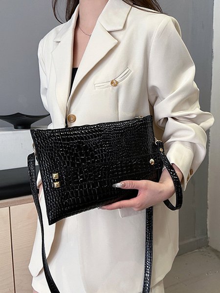 

Minimalist Embossed Square Clutch with Detachable Crossbody Strap, Black, Bags