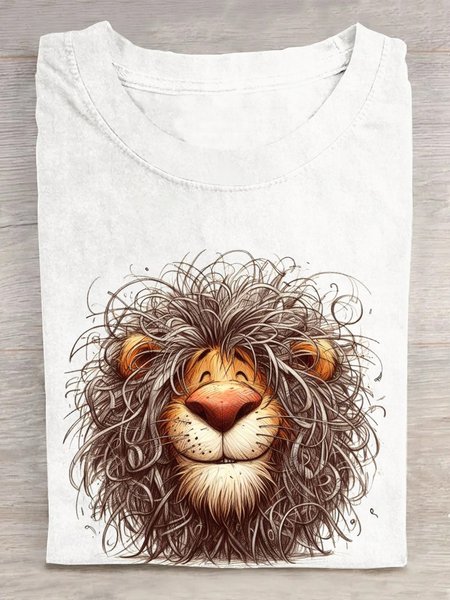 

Casual Animal Crew Neck Short Sleeve T-shirt, White, T-shirts