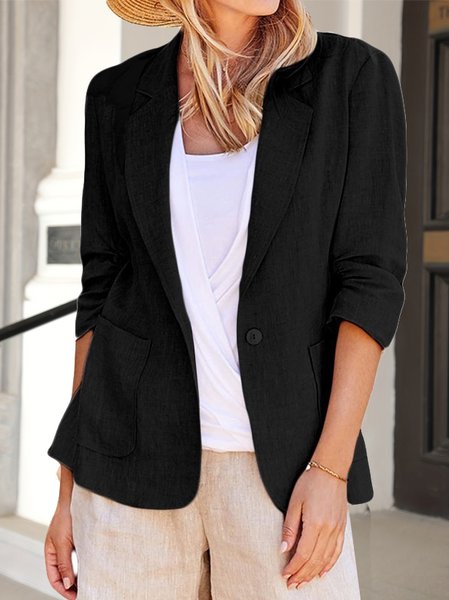 

Plain Shawl Collar Casual Loose Blazer, Black, Outerwear
