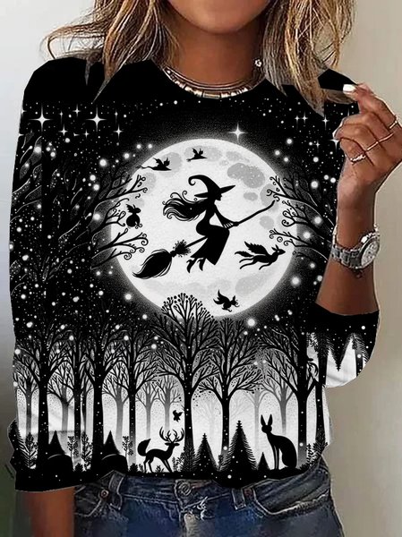 

Women's Long Sleeve Tee T-shirt Spring/Fall Halloween Jersey Crew Neck Holiday Going Out Casual Top Black, Long sleeve tops