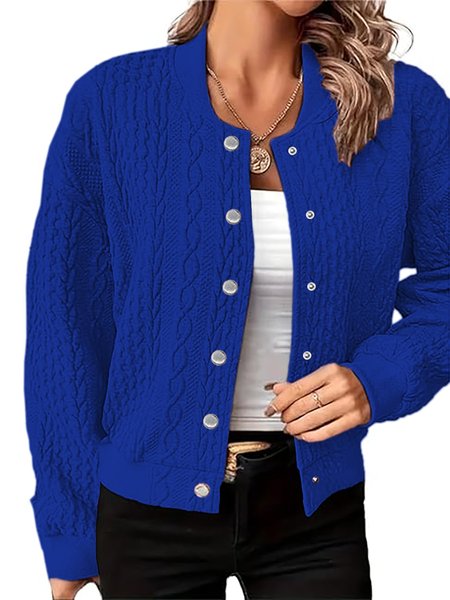 

Women's Plain Zipper Regular Loose Jacket, Blue, Coats