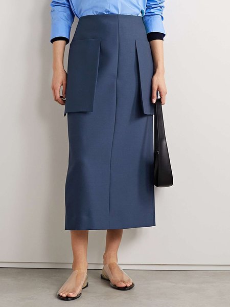 

Plain Regular Fit Pocket Stitching Urban Skirt, Deep blue, Skirts