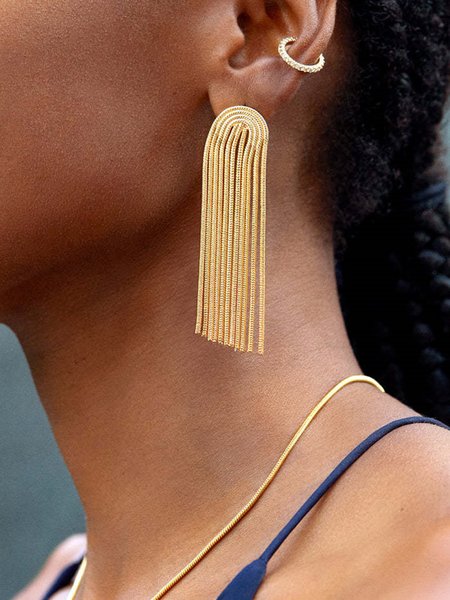 

1 pair Golden Minimalist Metal Tassel Earrings, Earrings