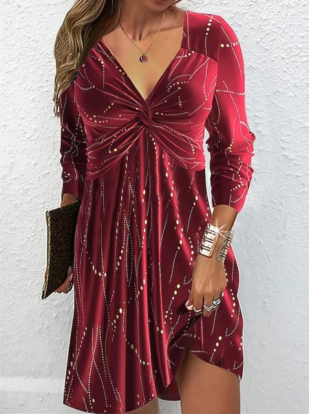 

Women Floral Crew Neck Long Sleeve Comfy Casual Mini Dress, Red, Dresses