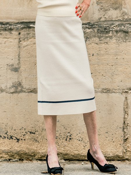 

Elegant Regular Fit Wrapping Midi Skirt, Beige, Skirts