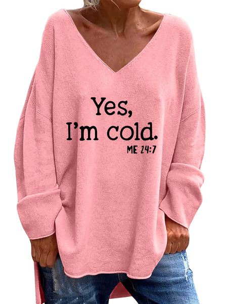 

Casual Plain V Neck Long Sleeve T-shirt, Pink, T-shirts