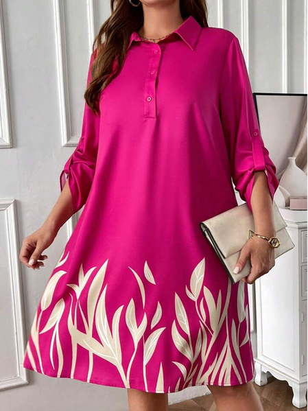 

Women Floral V Neck Long Sleeve Comfy Casual Mini Dress, Rose red, Midi