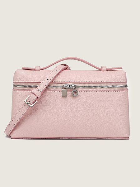 

Minimalist Double Zip Embossed Handbag Commuting Mini Crossbody Bag, Pink, Bags