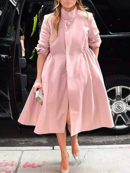 

Regular Sleeve Loose Elegant Plain Pocket Stitching Dress With No, Pink, Midi Dresses