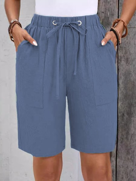 

Cotton Plain Casual Loose Pants, Navyblue, Pants