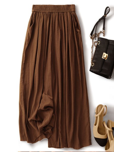 

Casual Cotton Plain Ankle Loose Pants, Brown, Pants