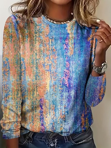 

Casual Gradient Pattern Crew Neck Long Sleeve T-shirt, Multicolor, Blouses