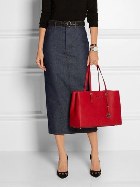 

Plain Regular Fit Urban Denim Midi Skirt, Denim blue, DENIM