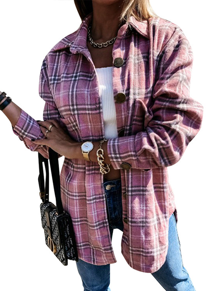 

Shawl Collar Plaid Casual Woolen Jacket, Pink, Jackets