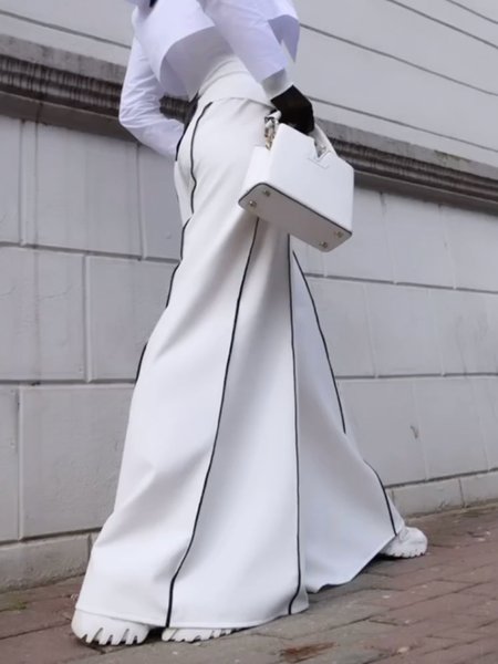 

Color Block Loose Urban Pocket Stitching Pants, White, Pants