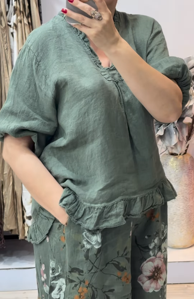 

V Neck Casual Shirt, Green, Blouses & Shirts