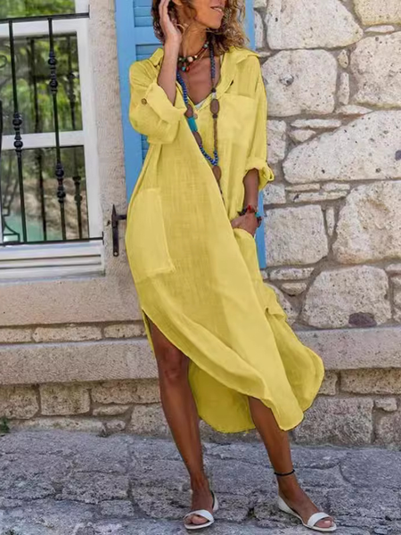 

V Neck Casual Dress With No, Yellow, Maxi Dresses