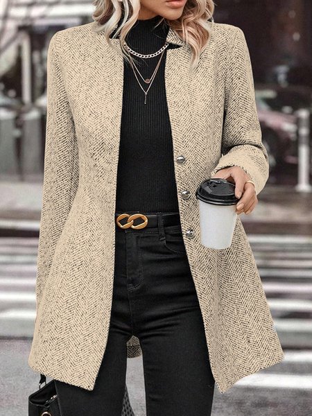 Women's Plain Buckle Regular Loose Jacket, Khaki, Blazers