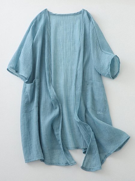 

Others Cotton Casual Loose Kimono, Sky blue, Outerwear