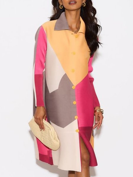 

Loose Shirt Collar Urban Colorblock Shirt Dress, As picture, Midi Dresses