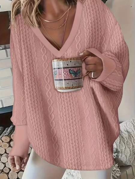 Casual V Neck Animal Sweatshirt, Pink, Hoodies & Sweatshirts