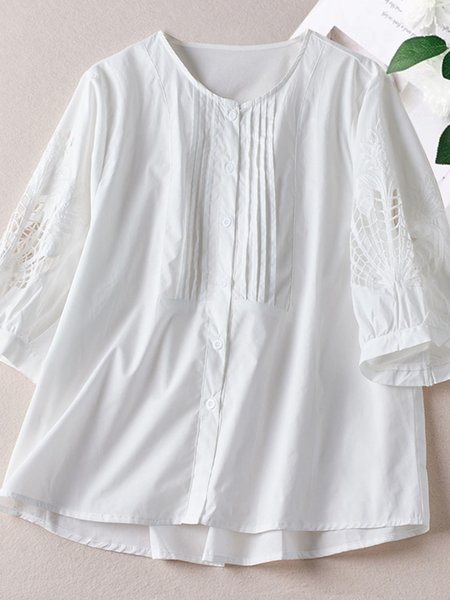 Plain Casual Loose Blouse, White, Blouses & Shirts