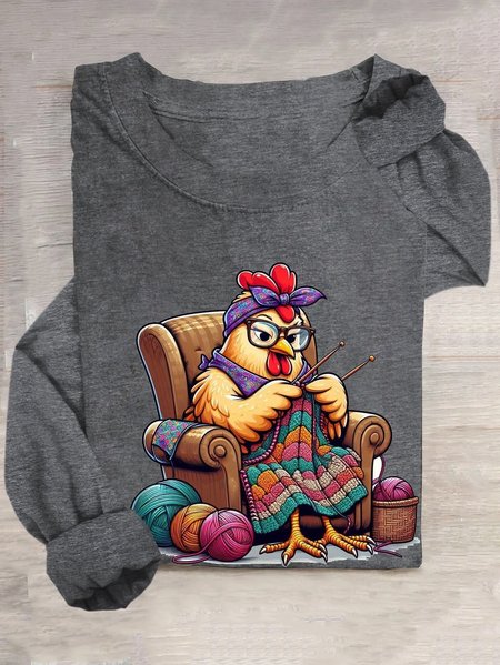 Casual Turkey Crew Neck Long Sleeve T-shirt, Deep gray, T-shirts