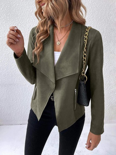 

Women's Plain Faux Suede Jacket Zipper Open Front Cropped Coat, Army green, Jackets
