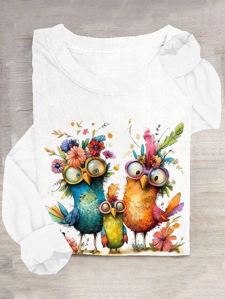 Casual Turkey Crew Neck Long Sleeve T-shirt, White, T-shirts