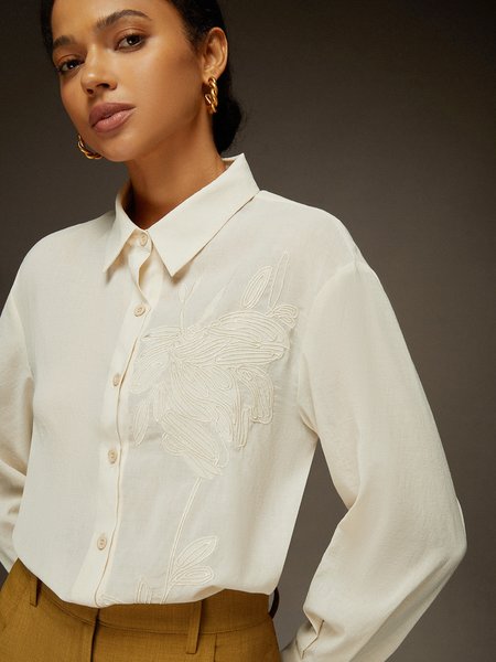 

Floral Embroidered Long Sleeve Shirt, Apricot, Blouses and Shirts