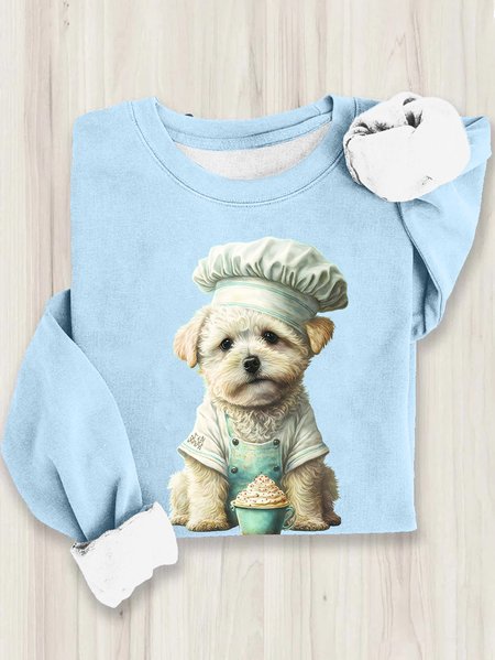 Loose Casual Dog Sweatshirt, Sky blue, Hoodies&Sweatshirts