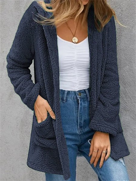 

Casual Loose Plain Jacket, Navyblue, Outerwear